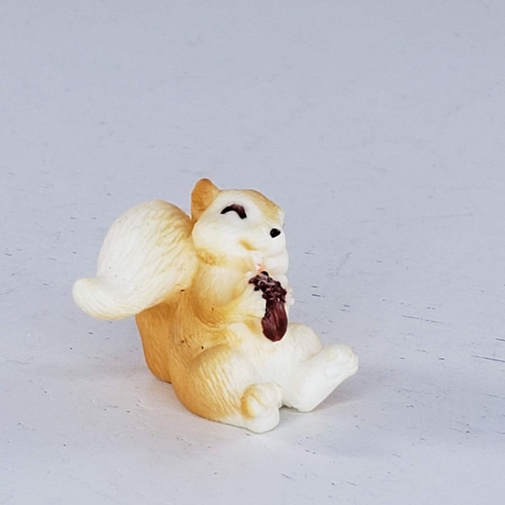 Squirrel Miniature Figurine Tiny Happy Holding Acorn